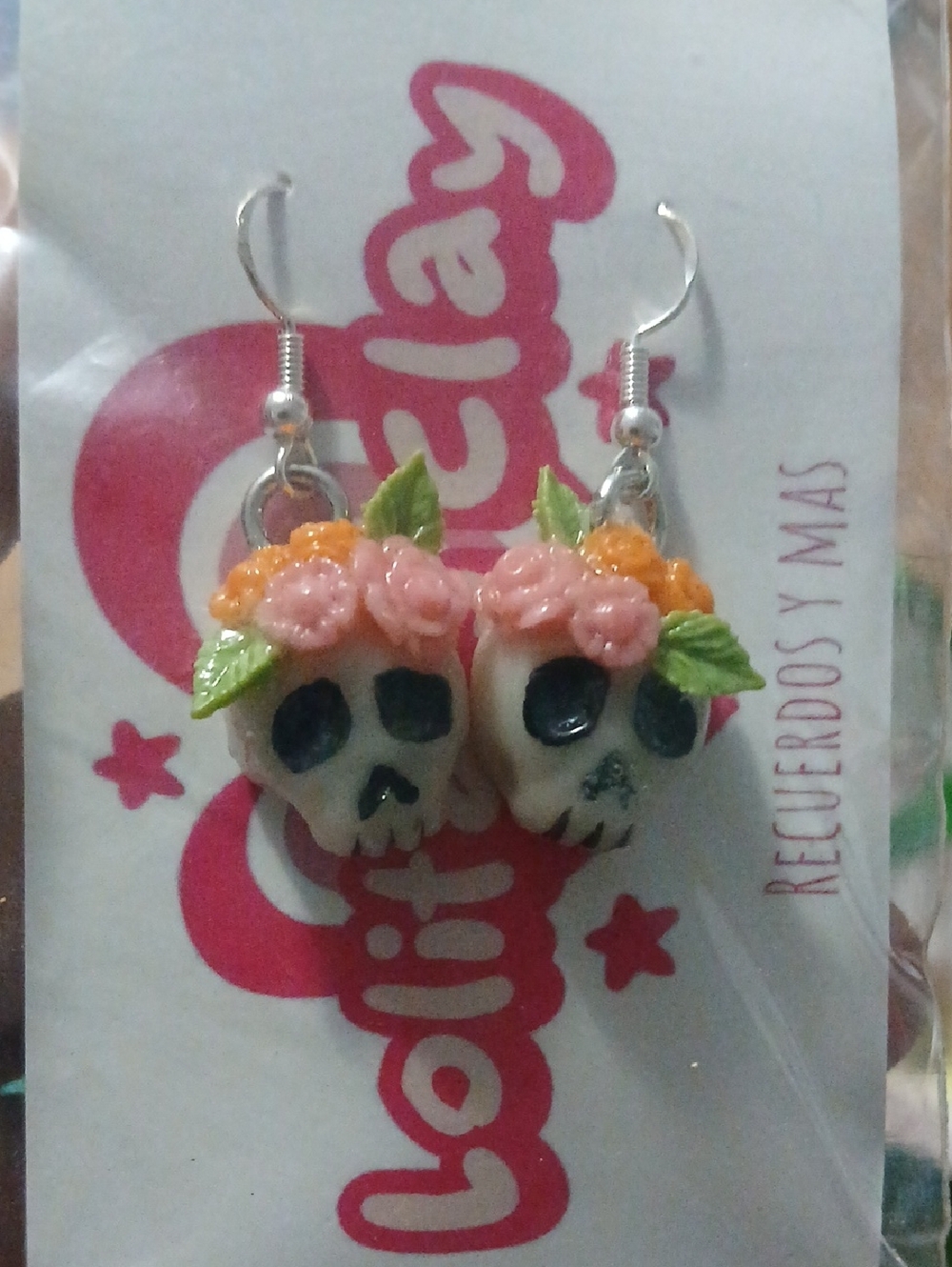 Sugar Skull Floral Earrings - Pink, Orange & Green